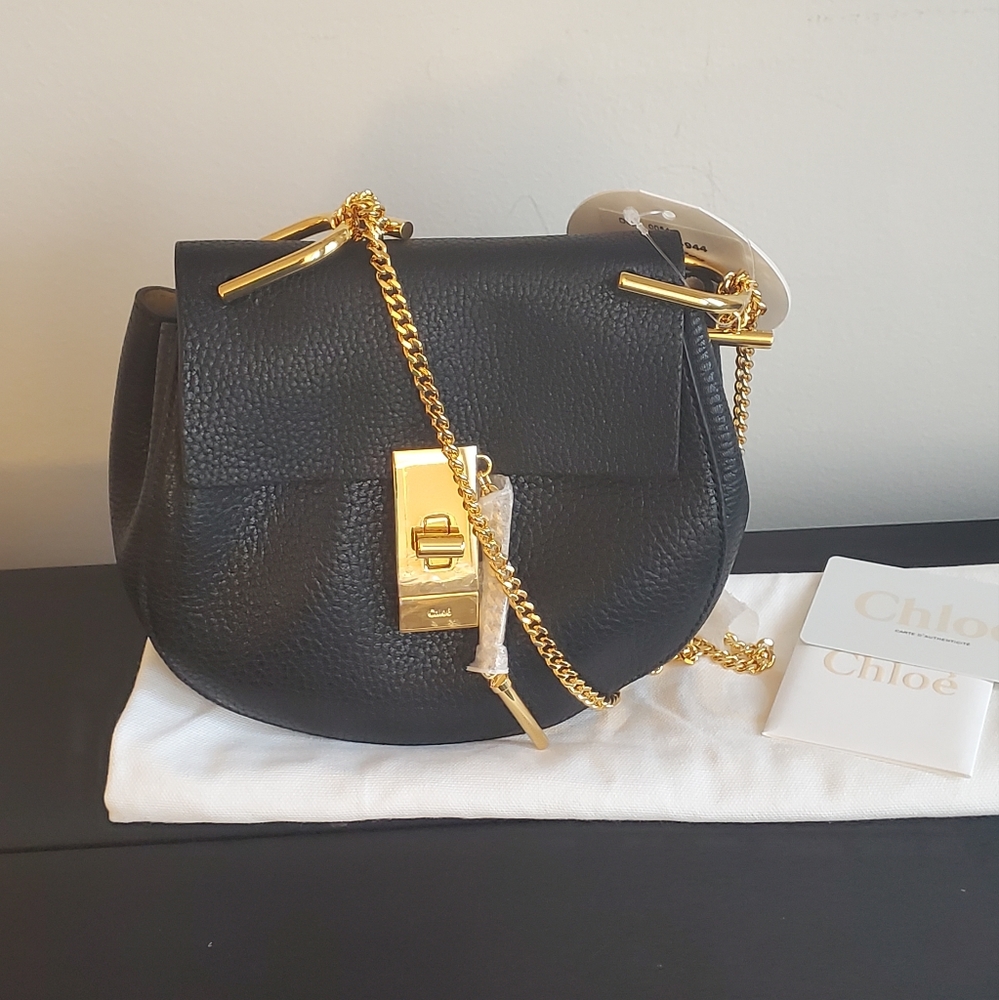 $1650 New 100% Auth Women's Mini Chloe Drew Leather Crossbody/Handbag Black